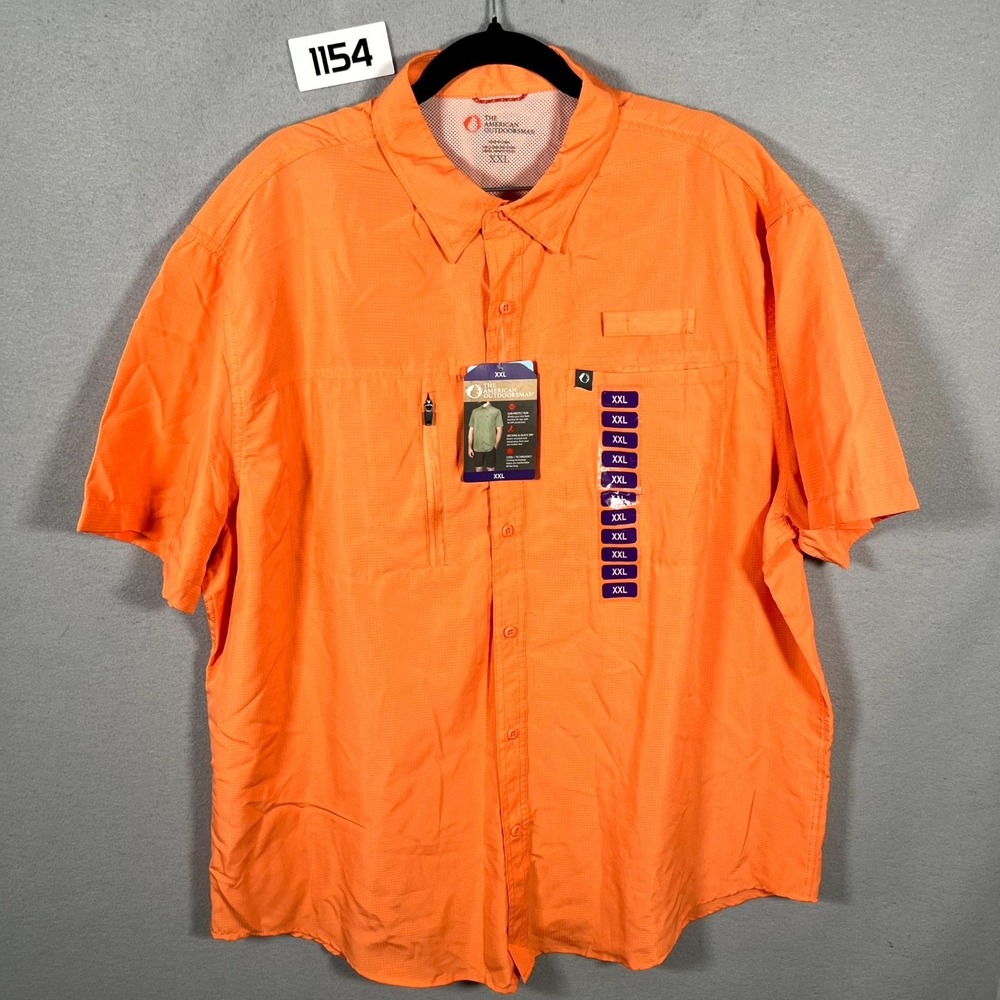 American Outdoorsman Shirt Mens 2XL Orange Mesh Lined Ripstop Fishing Button Up